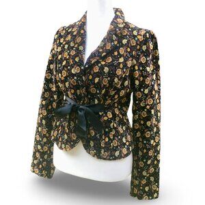 Free People Women's Velvet Crop Jacket Blazer with Side Pockets/Floral (Sz 2)